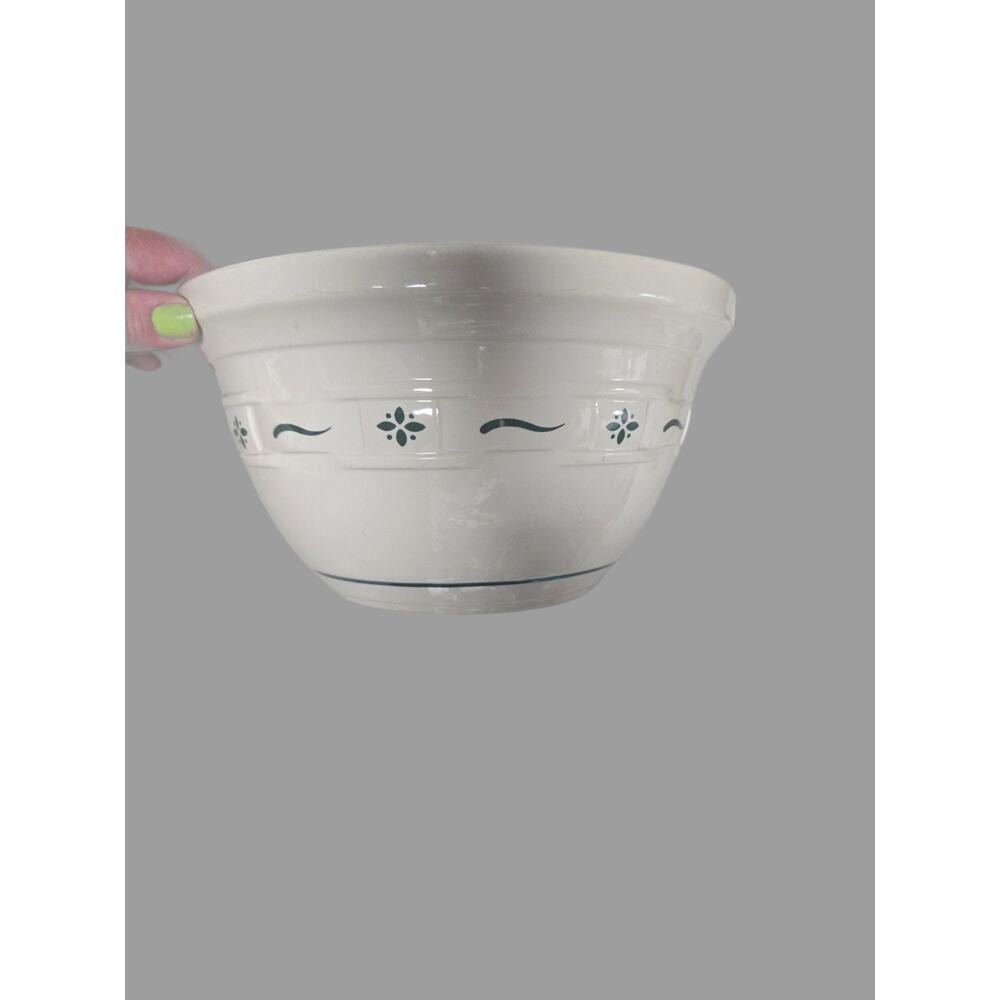 Longaberger Pottery Mixing Bowl White Green Geometric Ceramic Microwave Safe